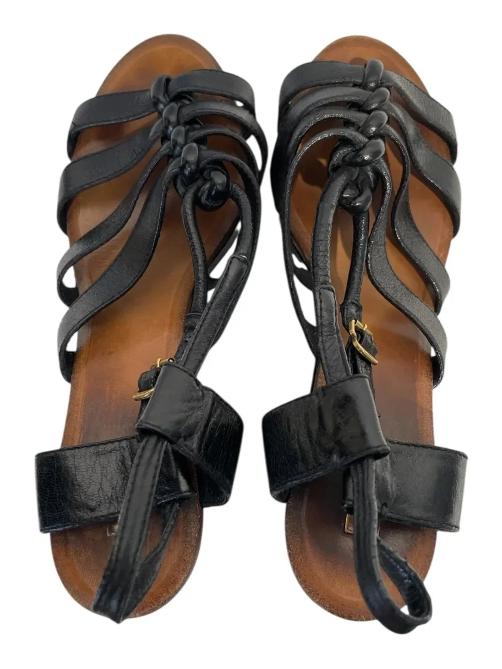 Chloe Black Leather Strappy Platform Wedge Sandals